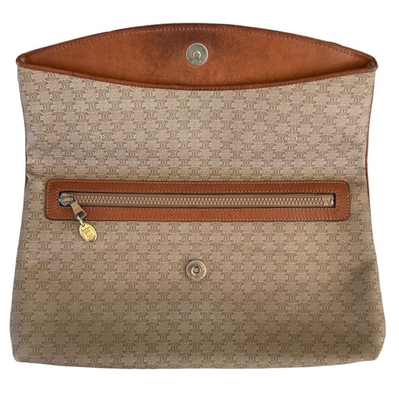 Authentic Celine Macadam Triomphe Beige & Tan Large Fold Over Clutch Evening Bag - Picture 4 of 16